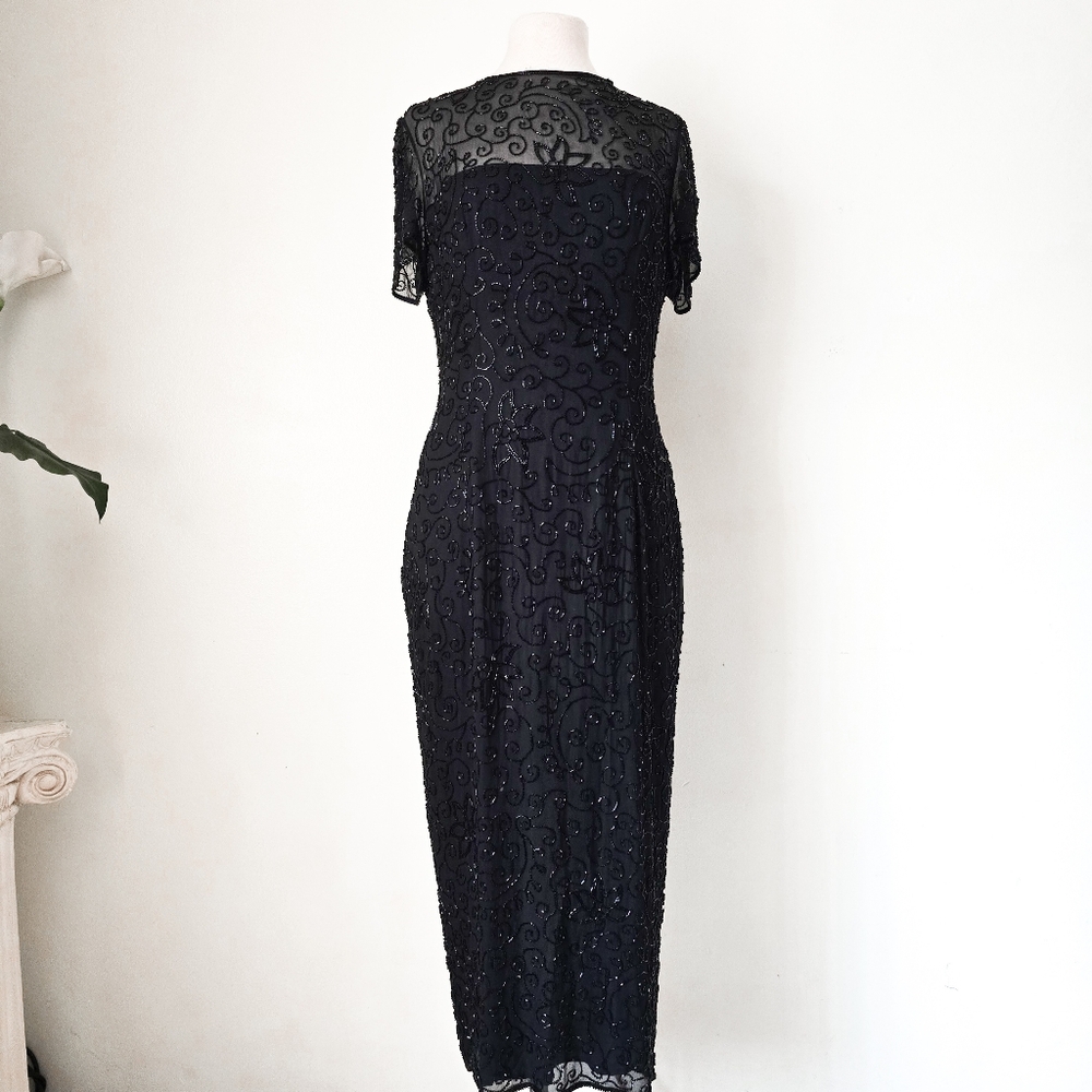 Vintage A.J. Bari Beaded Black Dress